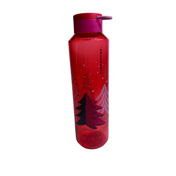 Starbucks Plastic Water Bottle Christmas Holiday Pink Tree 24 oz 2021 - Picture 4 of 13